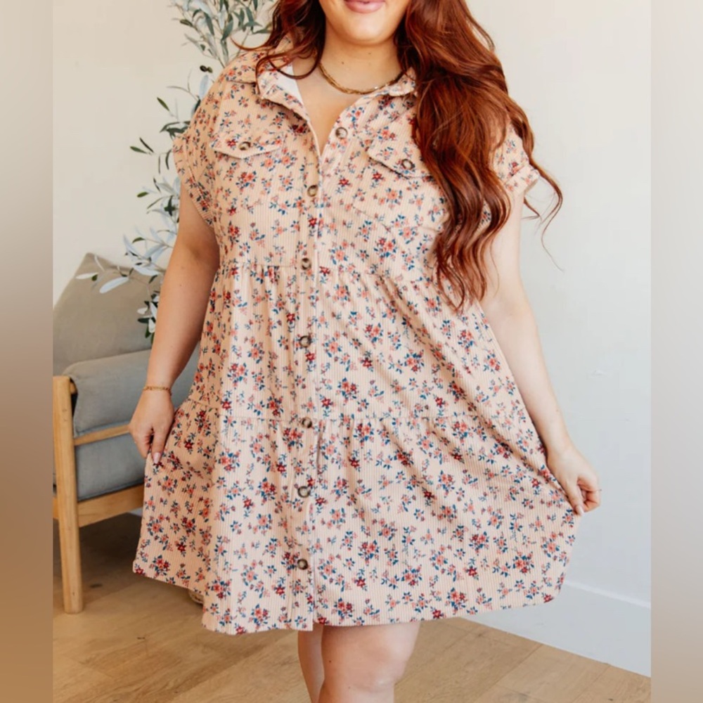 Emily Wonder Corduroy Tiered Dress floral size medium NWT